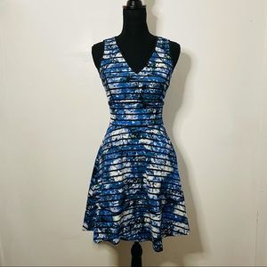 banana republic | blue fit and flare floral striped dress